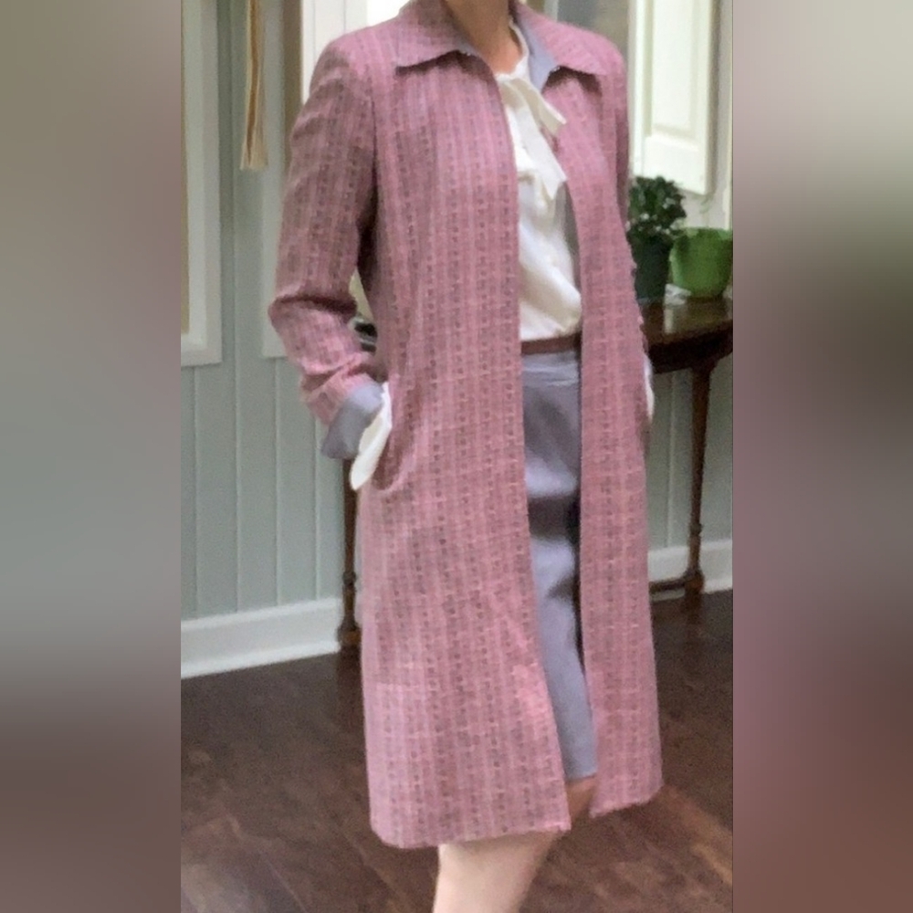 100% Wool Pink Plaid Duster Trench Car Jacket Size 6 By Harve Benard